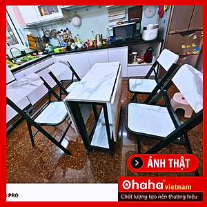 [Kèm Ảnh Thực Tế - Miễn phí vận chuyển & Lắp đặt] BÀN ĂN GẤP GỌN THÔNG MINH CÓ GHẾ VÀ BÁNH XE OHAHA - BA023