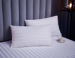 Bộ drap giường cotton trắng sọc 3F cao cấp A (1 ga, 2 vỏ gối nằm, 1 vỏ gối ôm)