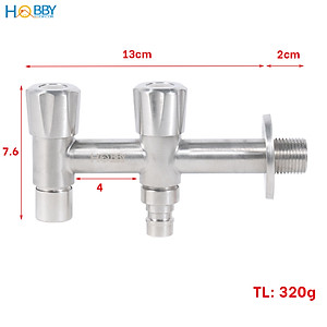 Vòi nước 2 đầu xả vặn đa năng inox 304 ren 21 Hobby home decor VIN4