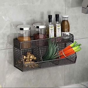 Giỏ Đựng Hành Tỏi Dán Tường, Kệ Đựng Gia Vị 3 Ngăn 2 Tầng Gắn Tường Nhà Bếp Tiện Lợi Bằng Thép - Kèm Miếng Dán - Hàng Chính Hãng MINIIN