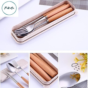 Bộ thìa đũa-muỗng đũa inox có hộp đựng bằng nhựa lúa mạch cao cấp- Hàng chính hãng PAKASA