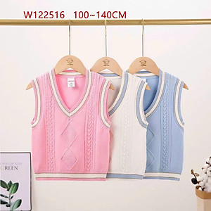 Áo len gile cho bé gái cổ tim 3-8 tuổi hàng WERZTOUN đanh sợi không bai xù điệu đà đáng yêu