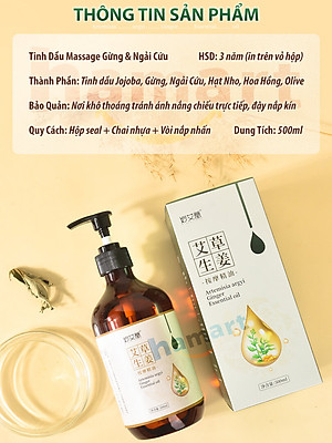Dầu Massage Body 500ml Tinh Chất Gừng Ngải Cứu Spa Đông Y Cổ Vai Gáy Dưỡng Sinh Giảm Đau Xương Khớp