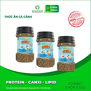 Thức ăn GoldFish GREENABC – Cá 3 đuôi – Cá vàng– Hàm lượng protein 40% giúp thúc đẩy hình thành đầu, lên màu đẹp, dáng đẹp – Hộp 50g