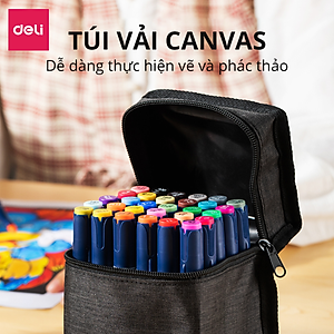 Bút Màu Marker Chuyên Nghiệp Hai Đầu Kèm Túi Vải Và Đế Họa Cụ Vẽ Tranh Cao Cấp Finenolo Deli - Phù Hợp Tô Màu Vẽ Tranh Manga Anime - EC184