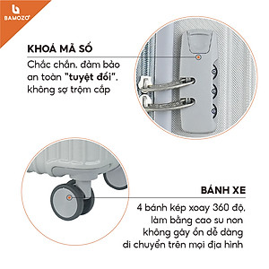 Vali du lịch BAMOZO 8801 MÀU BẠC size 20/24, vali kéo nhựa được bảo hành 5 năm.
