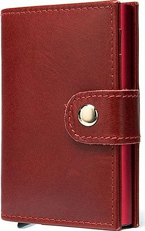 Ví đựng thẻ card với nút bấm tự động Marrant BHM8602 Màu Đỏ. Da bò thật, chống RFID