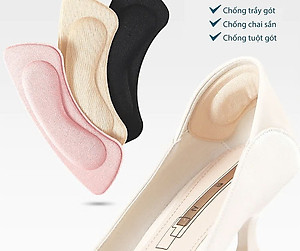 Bộ 2 cặp lót giày 4D bảo vệ gót chân và chống tuột gót giày (loại bầu) 1 CẶP KEM VÀ 1 CẶP ĐEN