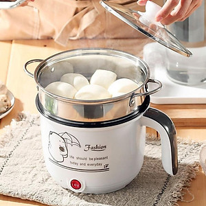 Ca Nấu Mì, Nồi Lẩu Mini Đa Năng Có Tay Cầm 1,8L - Tặng Kèm Giá Hấp Inox 