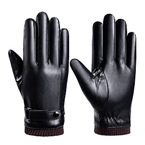 Găng tay nam mùa đông cảm ứng điện thoại lót nỉ lông ấm áp, chất liệu da PU cao cấp không bong nổ GTN9