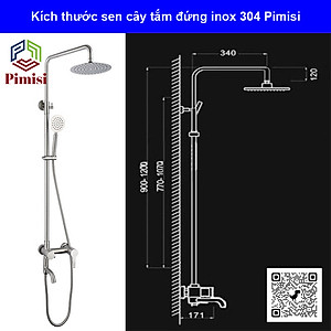 Bộ vòi hoa sen cây tắm đứng nóng lạnh inox 304 kiểu tròn Pimisi đầy đủ phụ kiện với bát sen to - bát nhỏ cầm tay tăng áp dùng được cho cả nhà tắm nhỏ và thấp | Hàng chính hãng