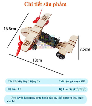 Bộ Đồ Chơi Khoa Học Và Công Nghệ Tự Làm DIY Wood Steam, Đồ Chơi Lắp Ghép STEM, Đồ Chơi Gỗ Cao Cấp Máy Bay 2 Động Cơ
