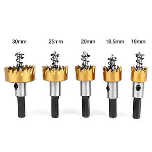 Bộ 5 mũi khoan khoét lỗ HSS V2 phủ titanium cao cấp