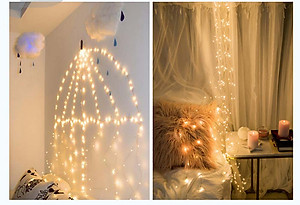 Dây đèn led đom đóm trang trí cắm điện chia nhánh 10 mét mỗi nhánh, không nháy, luôn sáng dây bóng đèn fairy light cao cấp, tinh tế decor phòng, quấn cây, chống nước dùng được ngoài trời ( Tùy chọn màu và chiều dài dây)