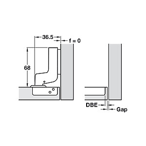Bản lề giảm chấn Hafele Inox 304 lọt lòng - Cong nhiều - 315.06.752 + Đế bản lề