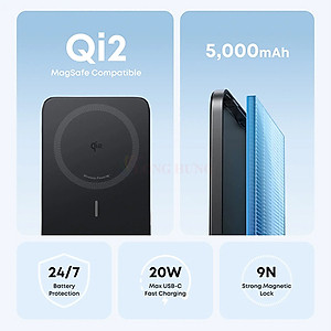 Sạc dự phòng Anker MagGo Nano Power Bank Card-Like Slim Magnetic 1C 15W 5000mAh A1665 - Hàng chính hãng