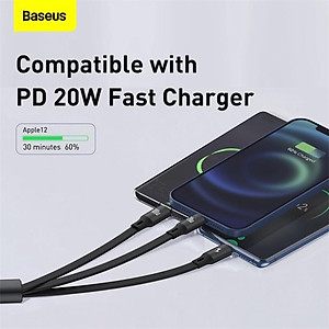Cáp sạc nhanh Baseus cổng usb 3 trong 1 micro type C 100W - Hàng Chính Hãng