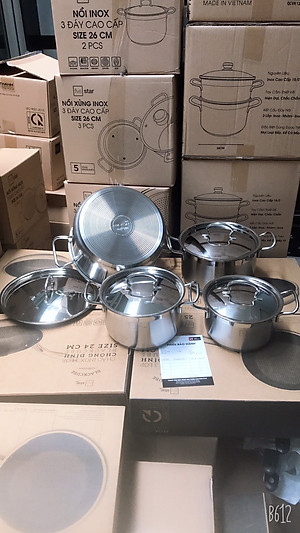 Bộ nồi inox 304 cao cấp 3 đáy  Fivestar (vancover) - dùng được bếp từ 
