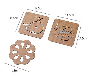Combo 5 đế lót nồi chịu nhiệt bằng gỗ PaKaSa - Họa tiết giao ngẫu nhiên