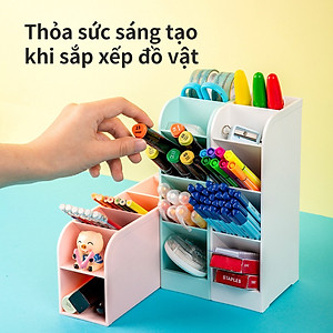 Kệ ống đựng mỹ phẩm 4 ngăn Deli - Xanh/ Trắng/ Hồng - 8932 / 8933
