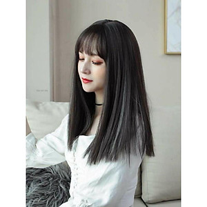 Tóc giả nguyên đầu tóc thẳng lửng line xám - Tặng lưới chùm tóc