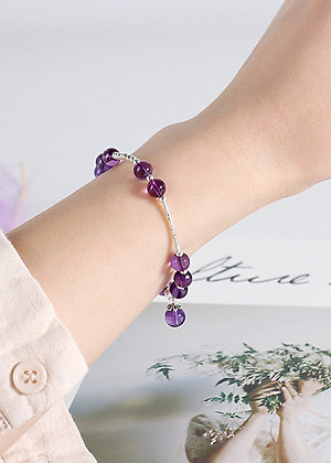 Vòng tay đá thạch anh tím phối charm bi bạc mệnh hỏa, thổ - Ngọc Quý Gemstones