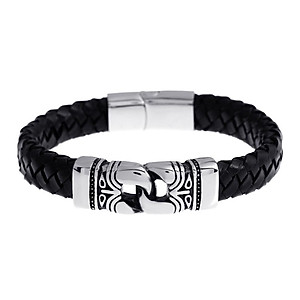 Stainless Steel Braided Leather Bracelet for Men Bangle Wrap  Clasp