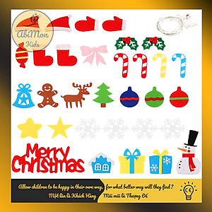 Cây Thông Noel Treo Tường - Tặng Kèm Đèn LED || 32 Chi Tiết Trang Trí || 2 Tán Lá, Vải Nỉ - (100 x 70 cm)