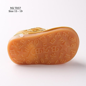 Dép sandal tập đi bé trai bé gái 0 - 18 tháng màu nâu da bò quai dán da mềm đế cao su chống trơn trượt có còi tiếng kêu chíp chíp thời trang cho trẻ em TD57