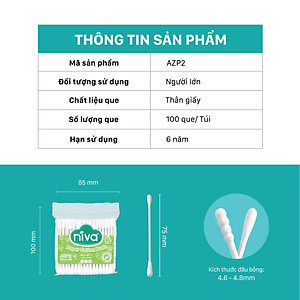 Tăm Bông NIVA Dành Cho Người Lớn Túi Zipper 100 Que Giấy Azp2