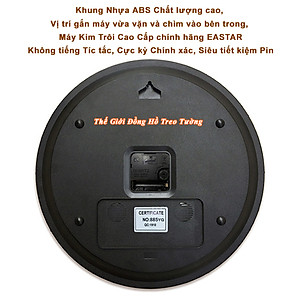 Đồng Hồ Treo Tường Cao Cấp DẠ QUANG EASTAR Mặt Tròn Lớn Viền Mỏng 38cm – Số nổi 3D – Máy NHẬT KIM TRÔI - Tặng Pin Maxell - BH 1 Năm - Treo Tường Decor Trang Trí Nhà Cửa
