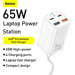 Bộ sạc nhanh Baseus 65W GaN3 Pro Bộ sạc nhanh 4 trong 1 cho iPhone 13 Pro Max Samsung Power Station cho máy tính xách tay CCDK65S -Hàng Chính Hãng