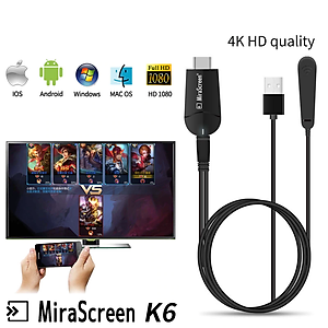 Thiết Bị HDMI Không Dây Kết Nối Điện Thoại Với TIVI FULL HD 4K 2.4 Ghz MiraScreen K6 - Hàng Nhập Khẩu