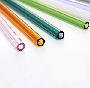 Bộ 4 Ống Hút Thủy Tinh Chịu Nhiệt (2 Cong + 2 Thẳng) + 2 Cọ Rửa + 1 Túi Vải