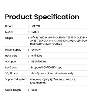 Ugreen UG15601CM498TK USB type C sang 1 x HDMI 4K30hz + 1 x VGA xuất cùng lúc + 1 x RJ45 1Gbps + TF + SD + 3 x USB 3.0 + 1 x 3.5mm NO MIC + 1 x USB-C PD 100W Bộ chuyển 10in1 - HÀNG CHÍNH HÃNG