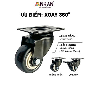 Bánh Xe Đẩy Hàng Có Bạc Đạn Và Khóa ANKAN, Bánh Xe Nhựa PVC Mini 40mm