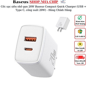 Cốc sạc siêu nhỏ gọn 20W Baseus Compact Quick Charger (USB + Type C, công suất 20W) - Hàng Chính Hãng 