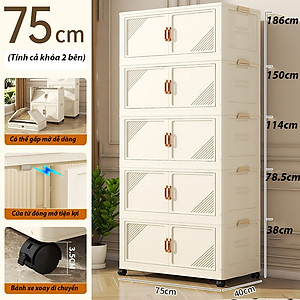 (Ngang 45-75cm) Tủ Nhựa Gấp Gọn Size Lớn, Tủ Đựng Quần Áo Đa Năng Lắp Ghép, Để Đồ Tiện Dụng, Nhựa PP, Có Bánh Xe