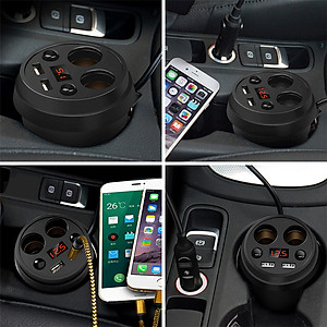 Tẩu củ sạc nhanh 4 in 1 đa năng 2 cổng USB & 2 Socket mở rộng hiệu CHOETECH C0024 dành cho xe hơi ô tô trang bị đèn LED hiển thị sạc (4 output, Max 3.1A, LED display) - Hàng chính hãng