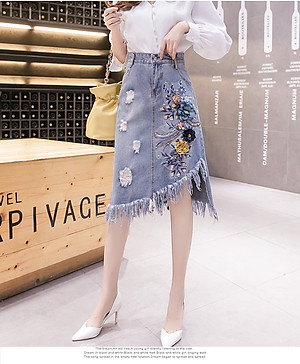 Chân váy jean thiết kế ngang gối 06 C001