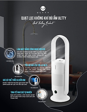 Máy Lọc Không Khí Bù Ẩm ULTTY SKJ-CR022 Dạng Quạt, Diệt Khuẩn Bằng Tia UV, Chế Độ Làm Mát 9 Cấp, Bộ Lọc HEPA H13 Loại Bỏ 99,97% Bụi Mịn, Vi Khuẩn, Virut, Bù Ẩm 3 Cấp - Hàng Chính Hãng