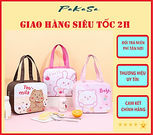 Túi Xách Đựng Hộp Cơm Giữ Nhiệt Đi Làm ,Đi Dã Ngoại, Vải Bọc Lõi Nhôm Chống Thấm Hình Thú Dễ Thương PaKaSa