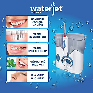 Máy tăm nước gia đình Waterjet Flosser Ultra (12 đầu tăm, dùng được cho người niềng răng, có đầu cạo lưỡi, đầu hút mũi) - Bảo hành 12 tháng