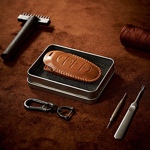 Bao Da Chìa Khóa Ô Tô Handmade Hyundai Santafe 2021 4 nút da bò thật - hàng chính hãng