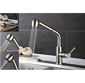 Combo chậu rửa chén bát 1 hố lớn Valenza size 7846 inox 304 kèm vòi rửa bát rút dây Valenza RT-02 inox 304, bộ xả to ngăn mùi, khay inox kín-TẶNG BÌNH NƯỚC RỬA CHÉN