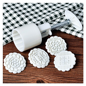 Khuôn Làm Bánh Trung Thu, Phục Linh Mini, Ép Tay Lò Xo Thông Minh, Tiện Lợi- Có 4 Mặt Hoạ Tiết Ngẫu Nhiên - hàng Loại 1 - Chính Hãng MINIIN