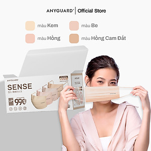 Hộp Khẩu Trang Y Tế ANYGUARD SENSE MAKE UP BASE Lọc 99% Vi Khuẩn, Màu Sắc Trendy, An Toàn Da Nhạy Cảm Dành Cho Người Lớn (Hộp 30 Chiếc Hồng Cam Đất)