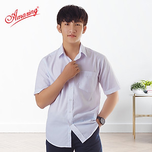 Áo sơ mi nam trắng Amazing, vạt bầu, đồng phục học sinh, công sở, form suông Regular, chất liệu KT silk mềm mượt, size từ 45-105kg