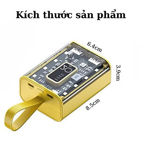 Sạc Dự Phòng 20000mAh Dung Lượng Pin Lớn Vỏ Trong Suốt Tích Hợp Dây Sạc Nhanh Cho Nhiều Thiết Bị có đèn báo, phát sáng - HÀNG CHÍNH HÃNG