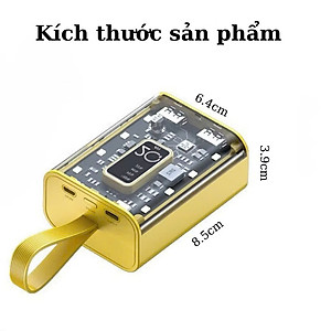 Sạc Dự Phòng 20000mAh Dung Lượng Pin Lớn Vỏ Trong Suốt Tích Hợp Dây Sạc Nhanh Cho Nhiều Thiết Bị có đèn báo, phát sáng - HÀNG CHÍNH HÃNG